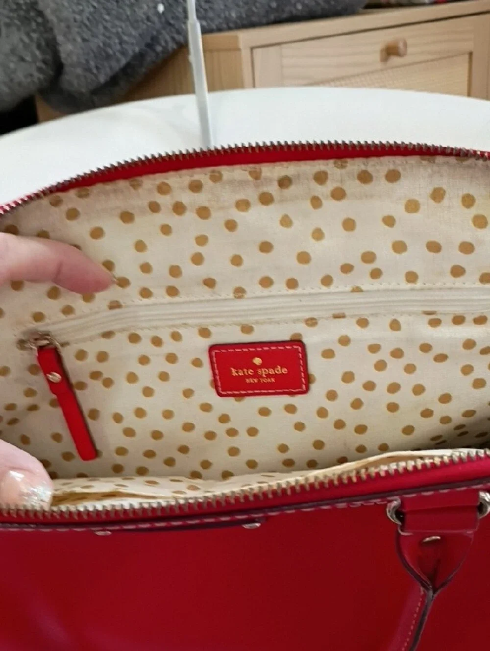 Kate Spade Red Pebbled Leather Dome Satchel with Front Zip Pocket